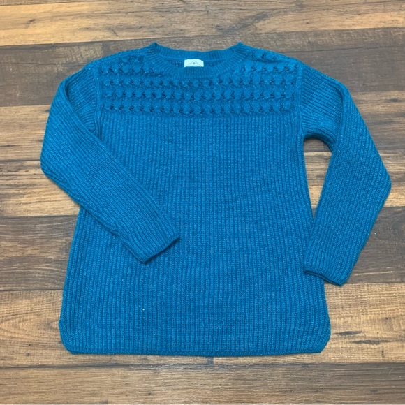 WOMEN'S ST. JOHNS BAY TEAL SWEATER WITH GLITTER THREAD SZ MEDIUM STRETCH KNIT - Picture 4 of 8
